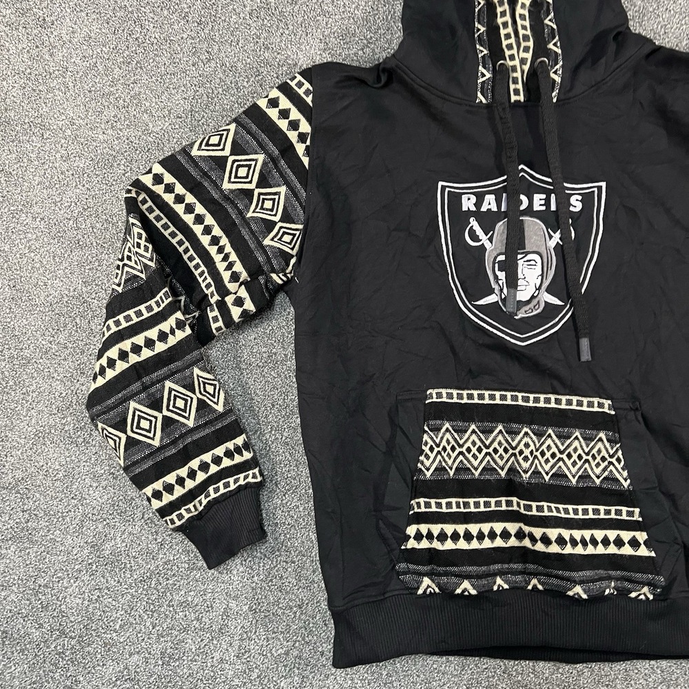 Raiders Mens Medium Baja Hoodie Vigors Wool Blend Black Southwestern NFL Style - Picture 2 of 10